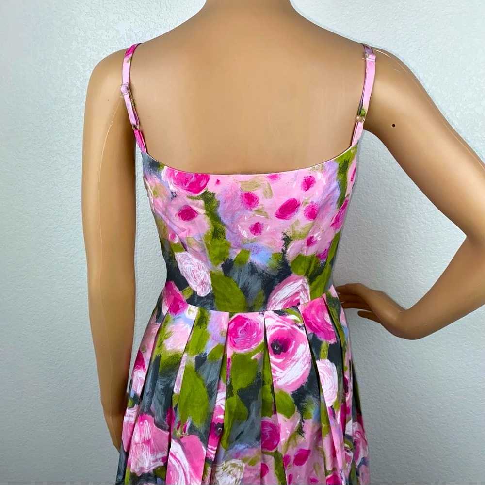 Trina Turk Watercolor Roses Floral A-Line Pleated Dress - Picture 4 of 10